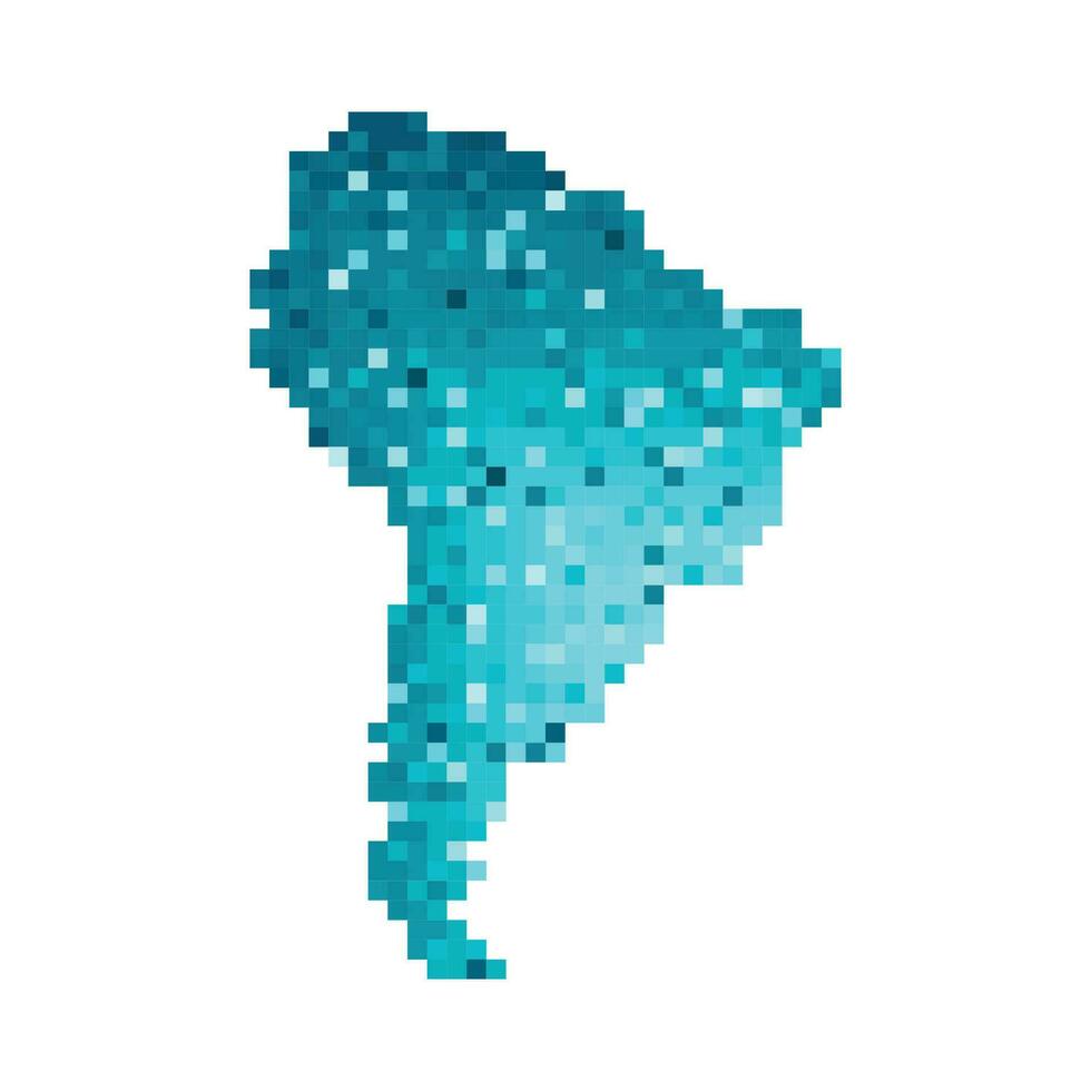 vetor isolado geométrico ilustração com simplificado gelado azul silhueta do sul América mapa. pixel arte estilo para nft modelo. pontilhado logotipo com gradiente textura em branco fundo