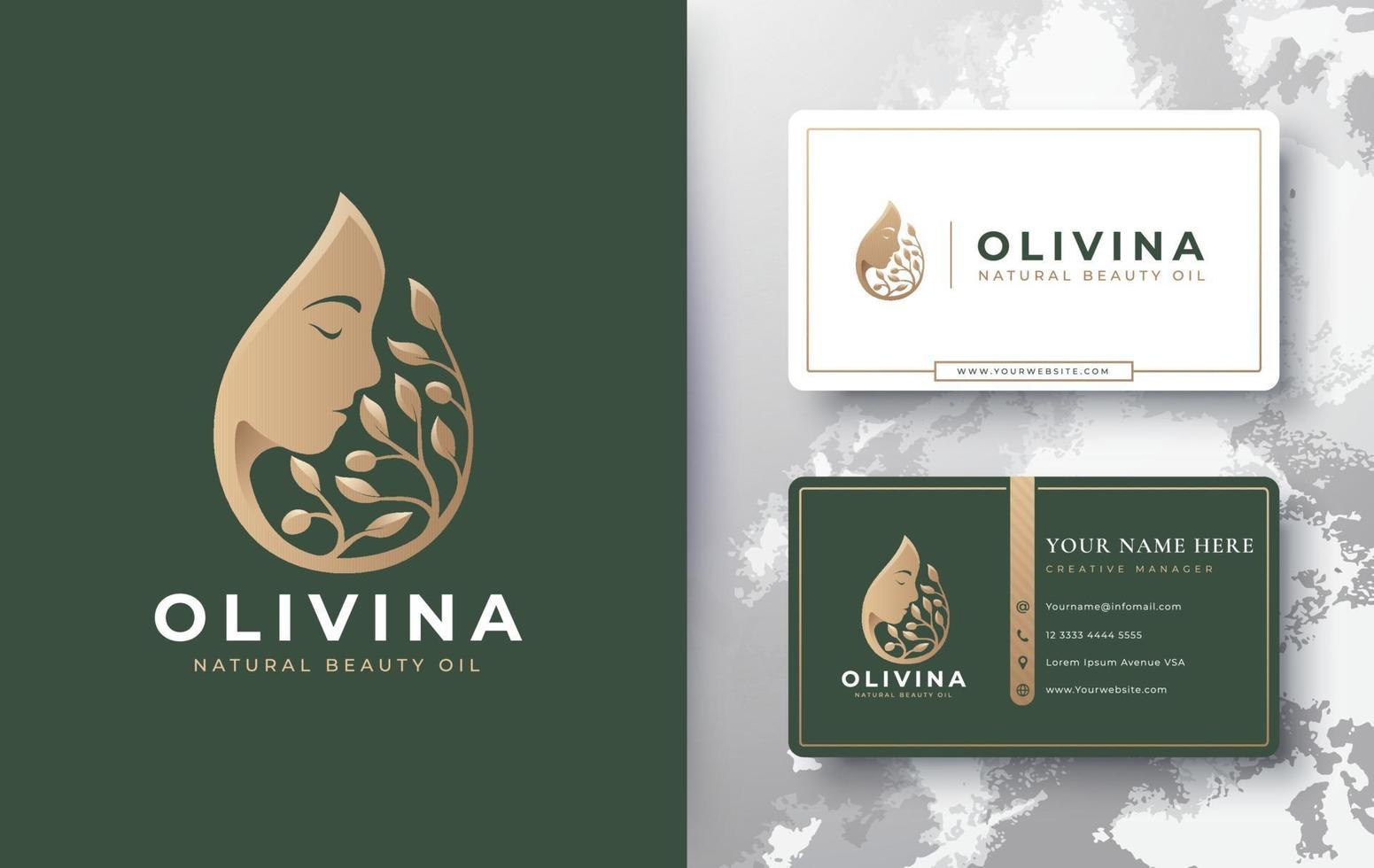 logotipo e cartão de visita de gota d'água de azeite de oliva vetor