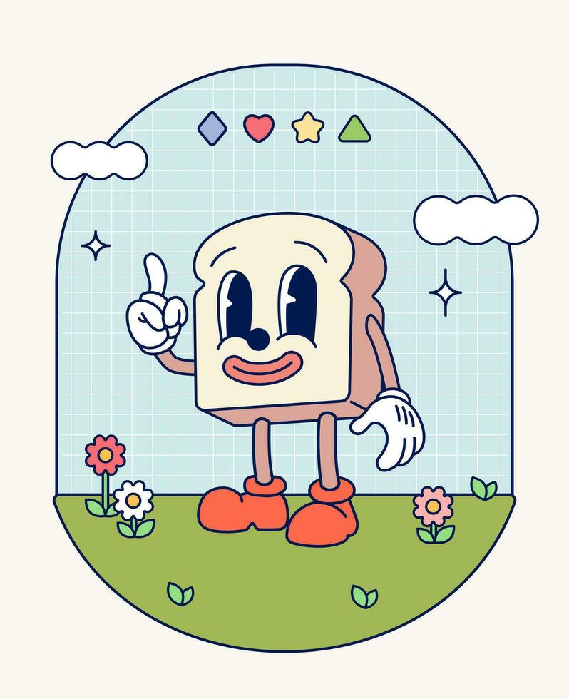 mão desenhar engraçado retro vintage na moda pão desenho animado personagem contemporâneo ilustração rabisco quadrinho coleção vetor