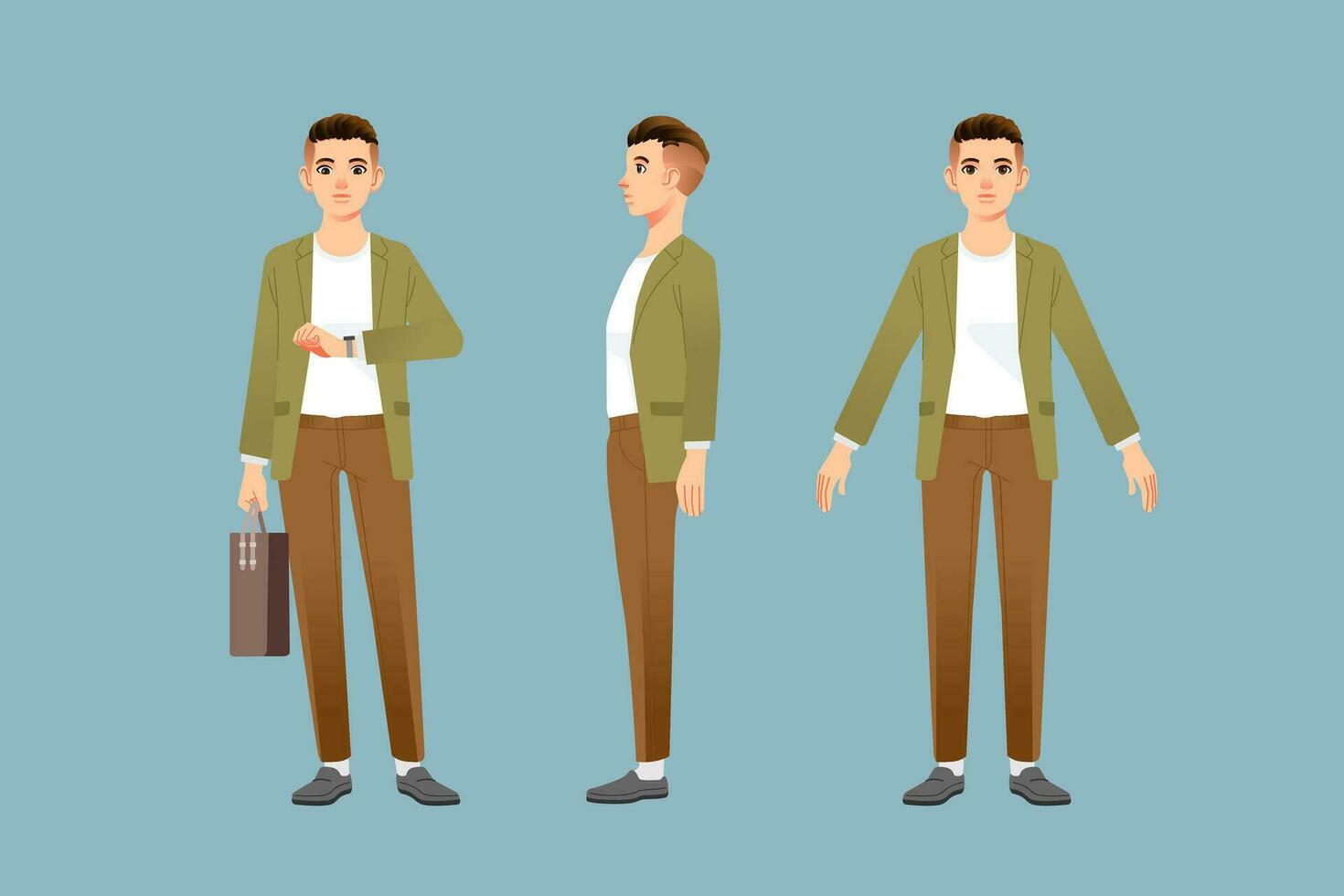 cheio comprimento retrato jovem homens dentro à moda roupas frente lado Visão milenar homem de negocios vetor ilustração