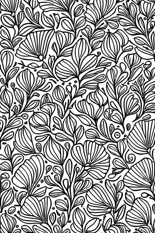 monocromático abstrato floral rabisco mão desenhado Preto e branco vetor padronizar