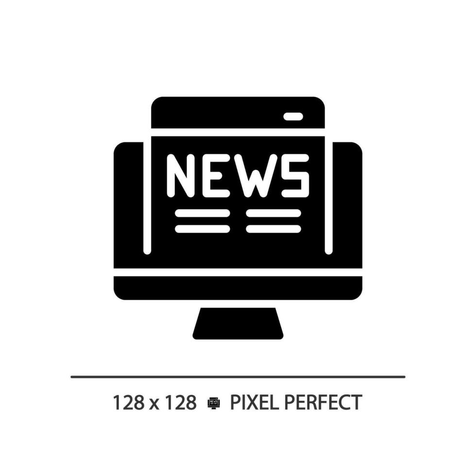 2d pixel perfeito glifo estilo conectados notícia ícone, isolado vetor, fino linha ilustração representando jornalismo. vetor