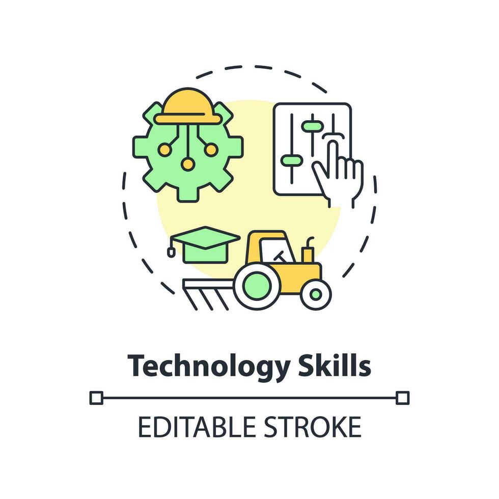 tecnologia Habilidades multi cor conceito ícone. dados análise. Fazenda maquinaria. Novo ferramentas. agricultura equipamento. rural desenvolvimento. volta forma linha ilustração. abstrato ideia. gráfico Projeto. fácil para usar vetor