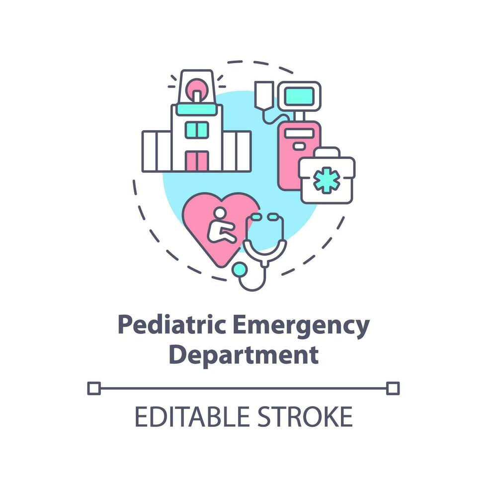 pediatra emergência departamento conceito ícone. crítico Cuidado. médico equipamento. trauma Centro. crianças hospital abstrato idéia fino linha ilustração. isolado esboço desenho. editável acidente vascular encefálico vetor