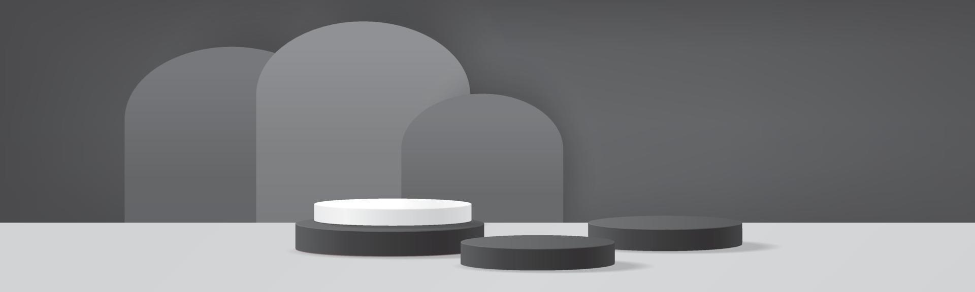 Modelo de pódio 3D abstrato preto branco produto de luxo mínimo de palco vetor