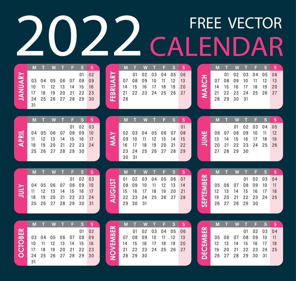 calendário 2022 vetor magenta