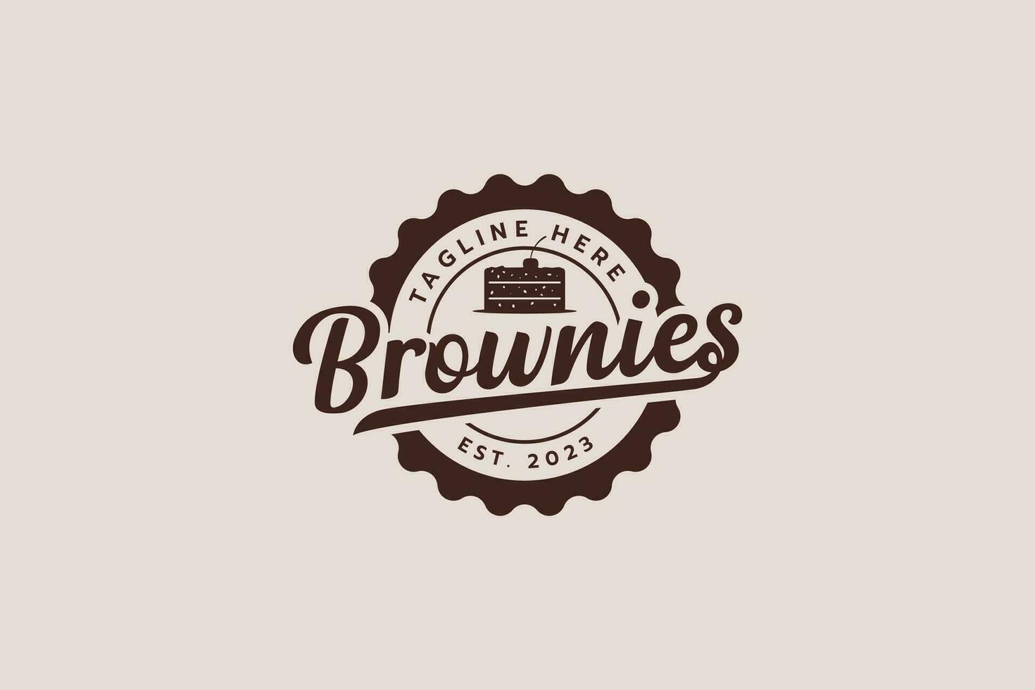 brownies logotipo com uma combinação do brownies e lindo letras dentro a Formato do a emblema e vintage estilo vetor