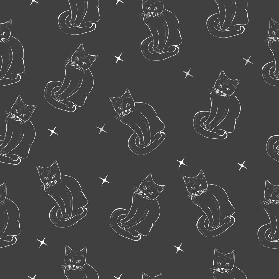padrão sem emenda de silhuetas de gato preto, estrela vetor