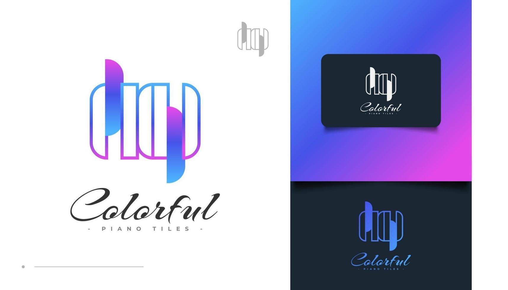 design de logotipo de telhas de piano coloridas vetor