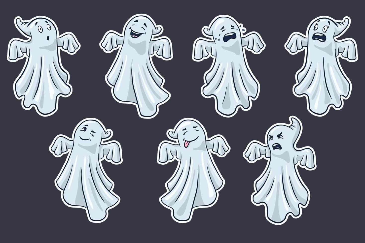 conjunto de adesivos de fantasmas de desenho animado vetor
