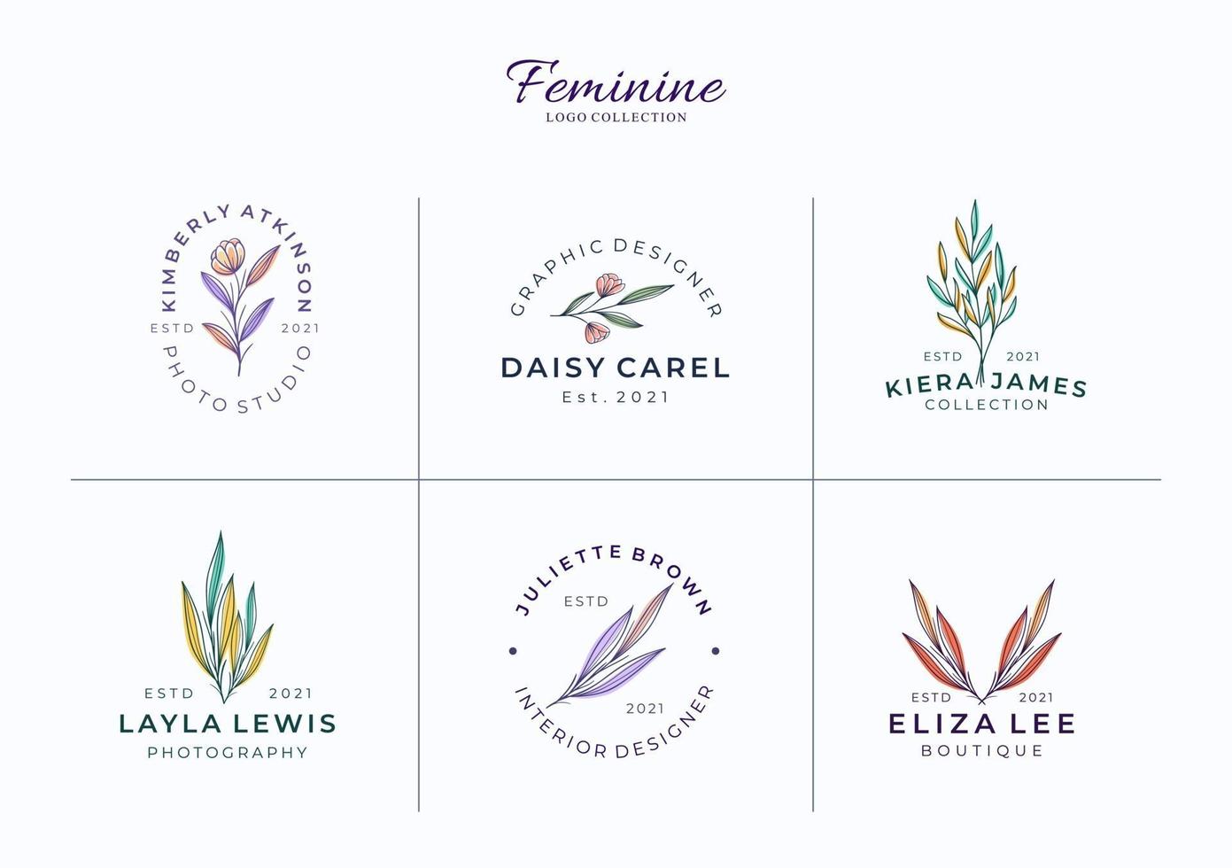 lindos modelos femininos de logotipos botânicos ou florais vetor