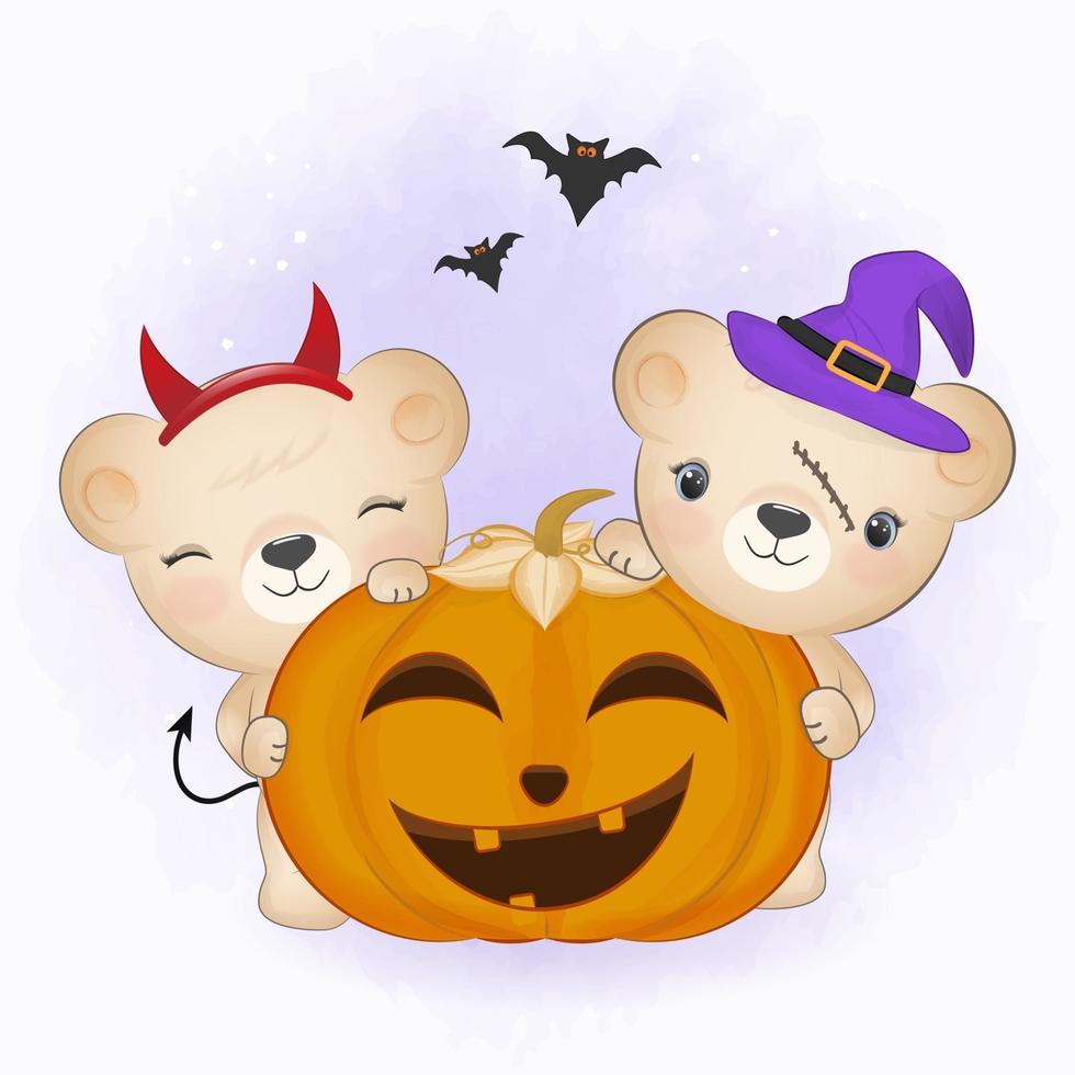 urso fofo com abóbora e desenho animado animal ilustração de halloween  3207571 Vetor no Vecteezy