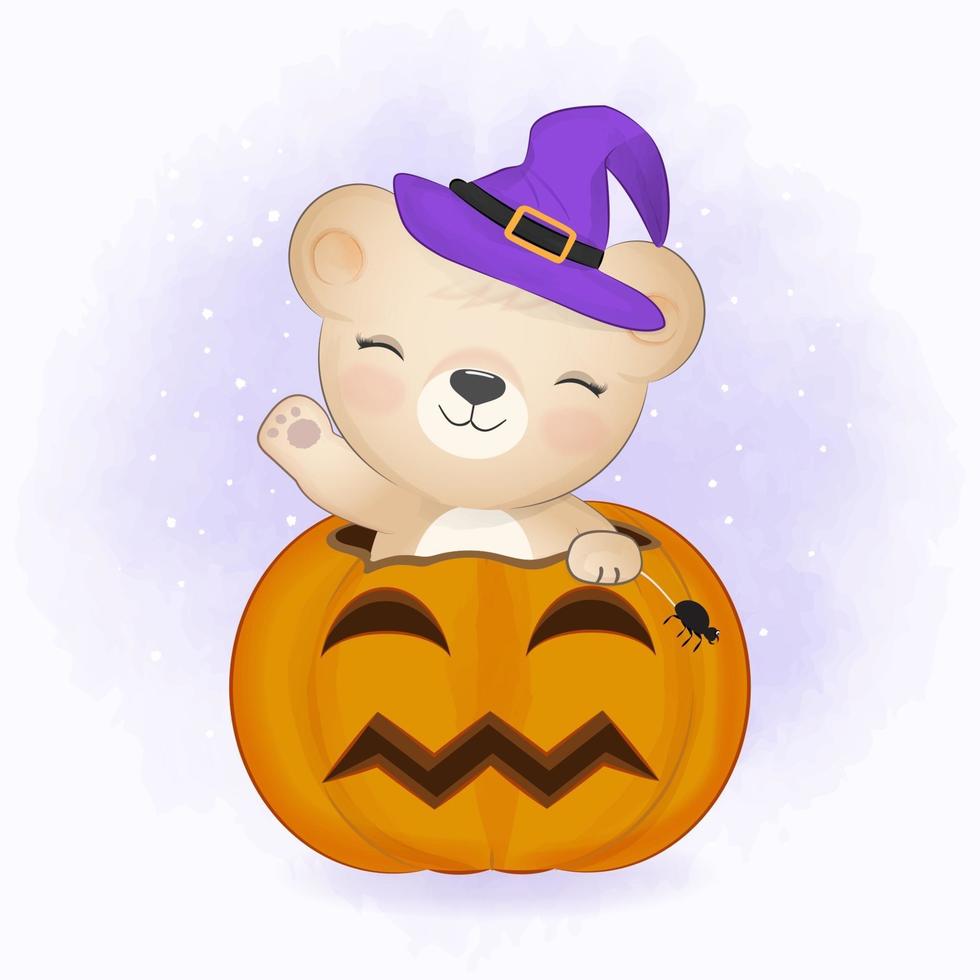 urso fofo com abóbora e desenho animado animal ilustração de halloween  3207571 Vetor no Vecteezy