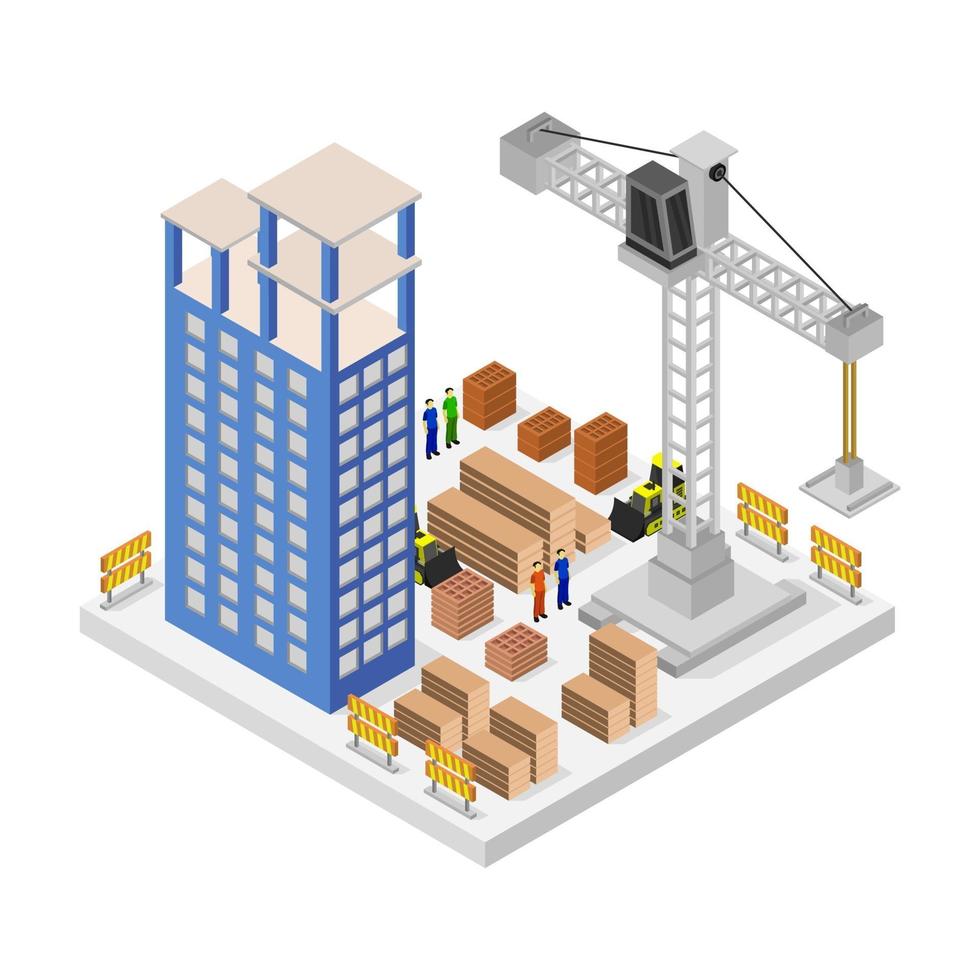 construção de edifício isométrico em um fundo branco vetor