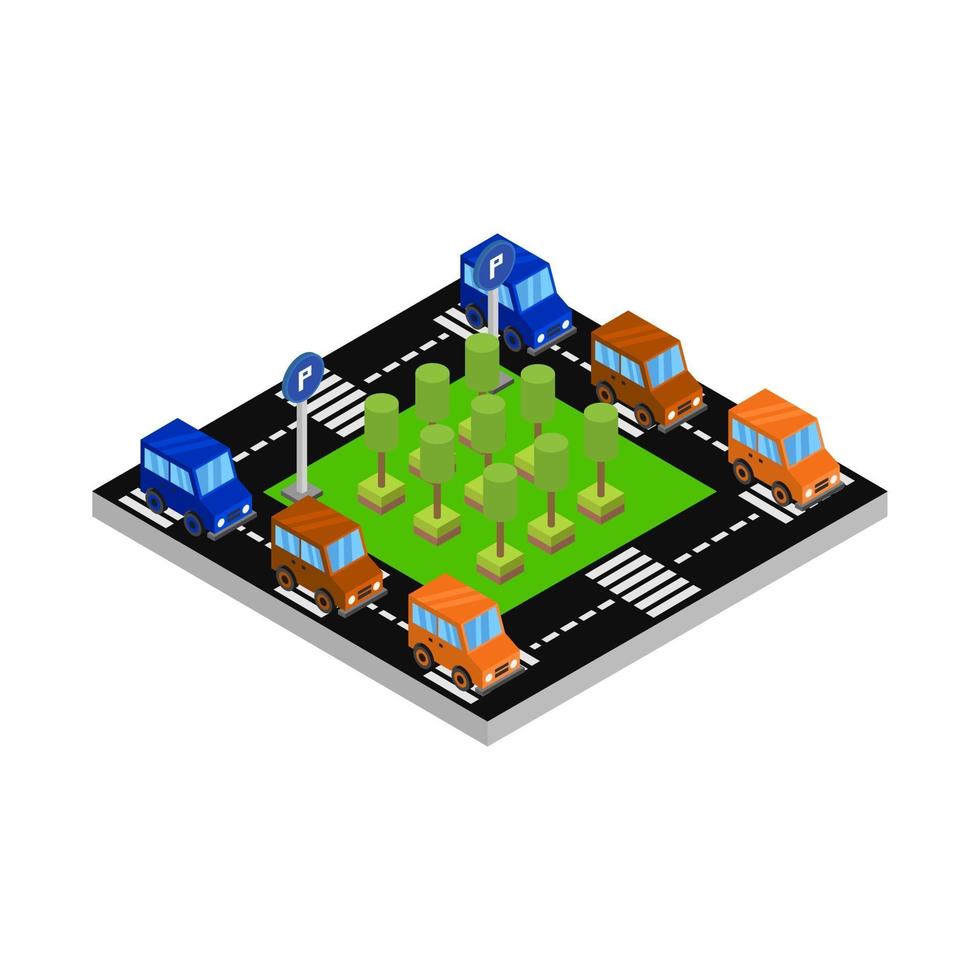 estacionamento isométrico em um fundo branco vetor