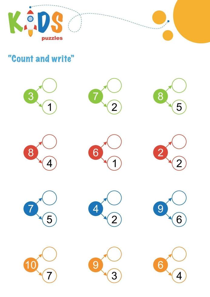 contar e escrever. planilha de matemática para impressão vetor