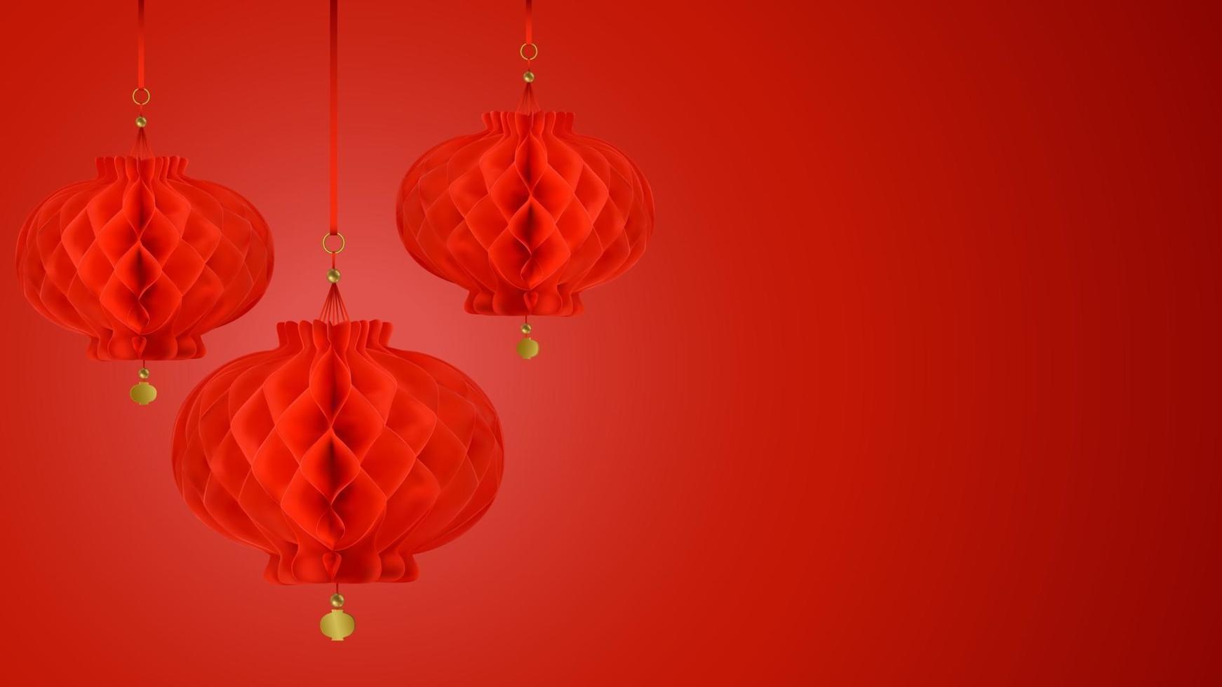 composição de lanternas de papel vermelho. decorações de feriado ecológicas vetor
