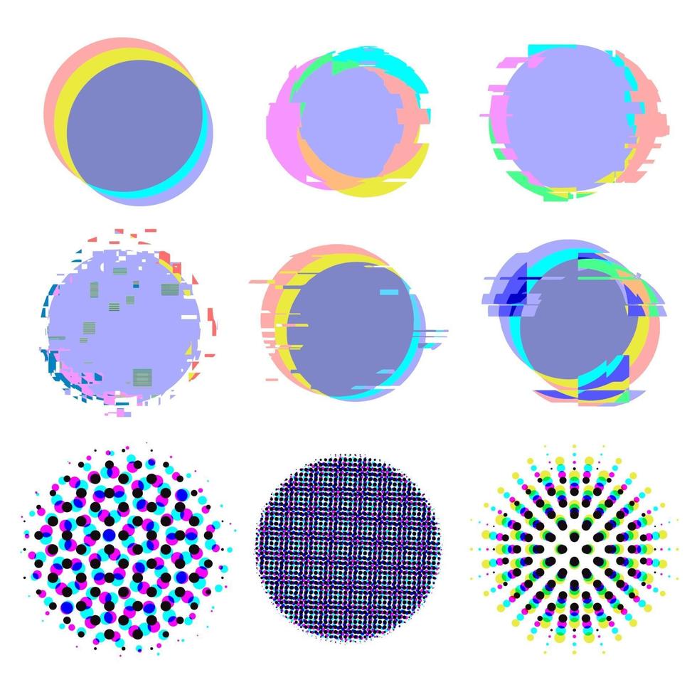 distorção de ruído de falha e fundos de textura de meio-tom definidos vetor