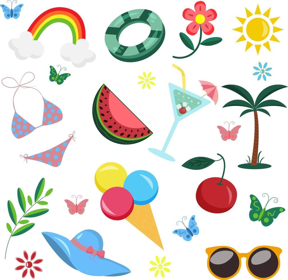 conjunto de ícones de verão vetor doodle