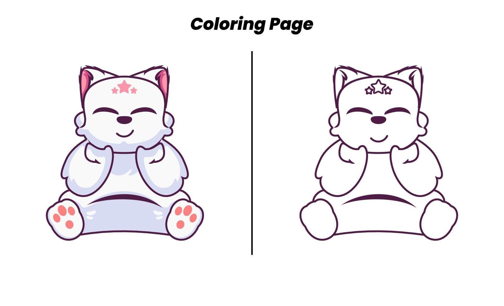 gato fofo com páginas para colorir vetor