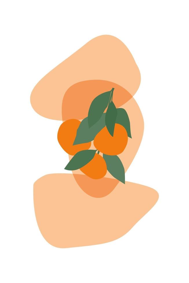 um raminho de tangerina em um fundo abstrato. vetor