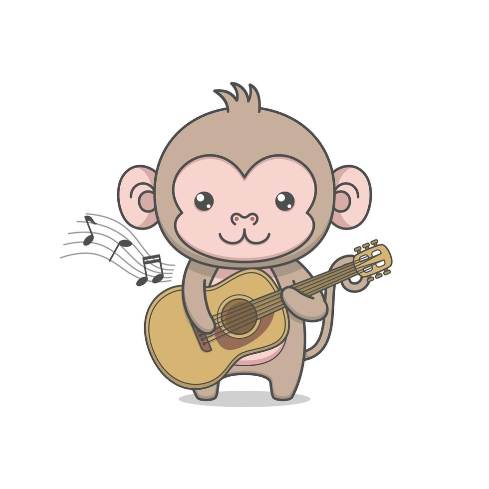 macaco bonito dos desenhos animados tocando guitarra vetor