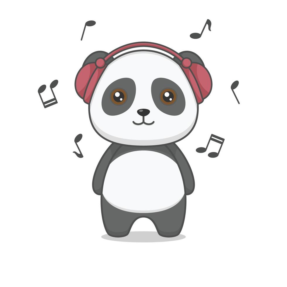desenho animado bonito panda usando fone de ouvido vetor