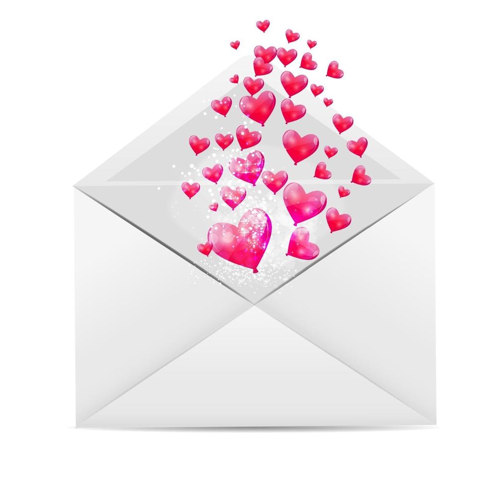 cartão de dia dos namorados com envelope e ilustração vetorial de coração vetor