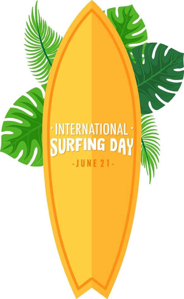 fonte do dia internacional do surfe com banner de prancha isolada vetor