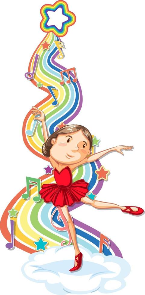 bailarina com símbolos de melodia na onda do arco-íris vetor