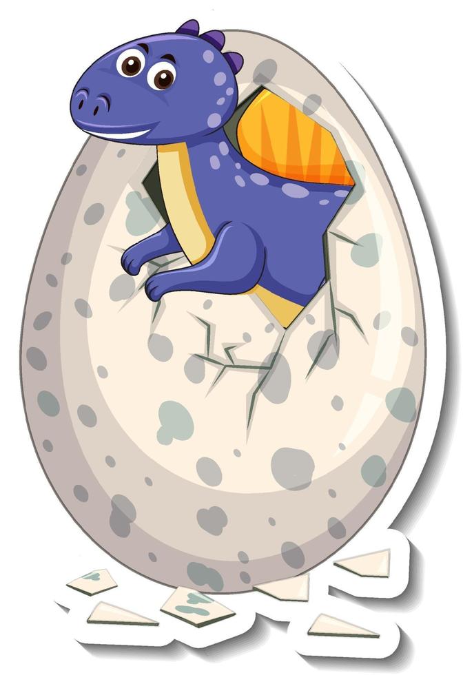 um modelo de adesivo com um bebê dinossauro saindo de um ovo vetor