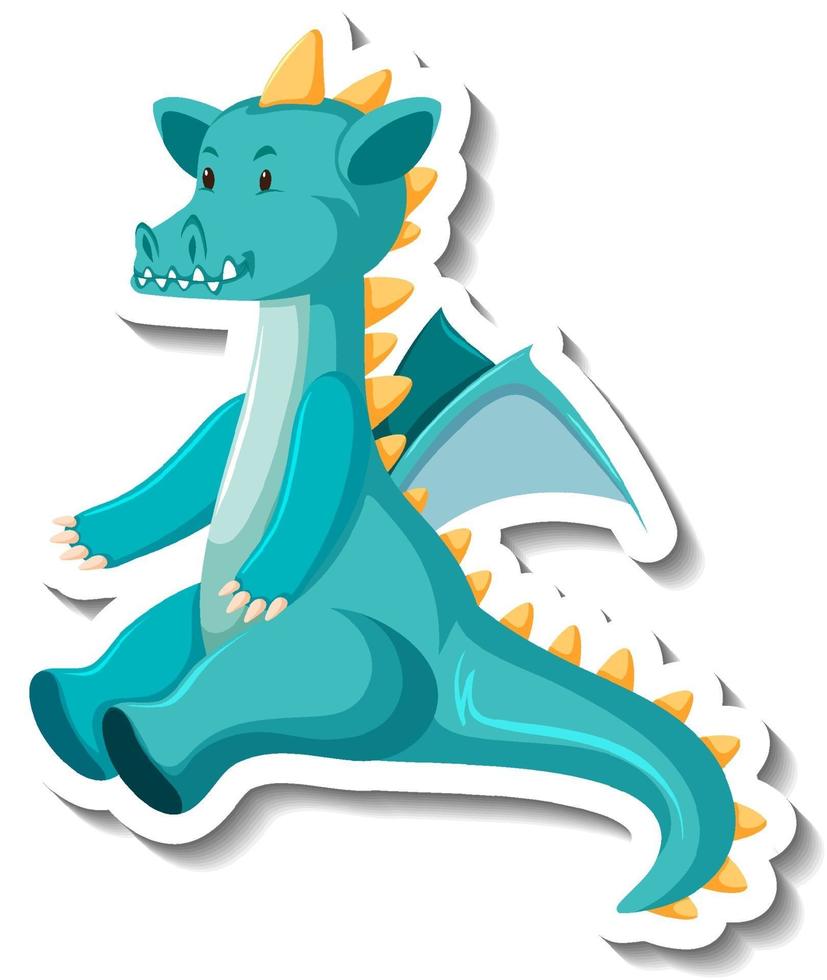 Adesivo de personagem de desenho animado de dragão azul fofo vetor