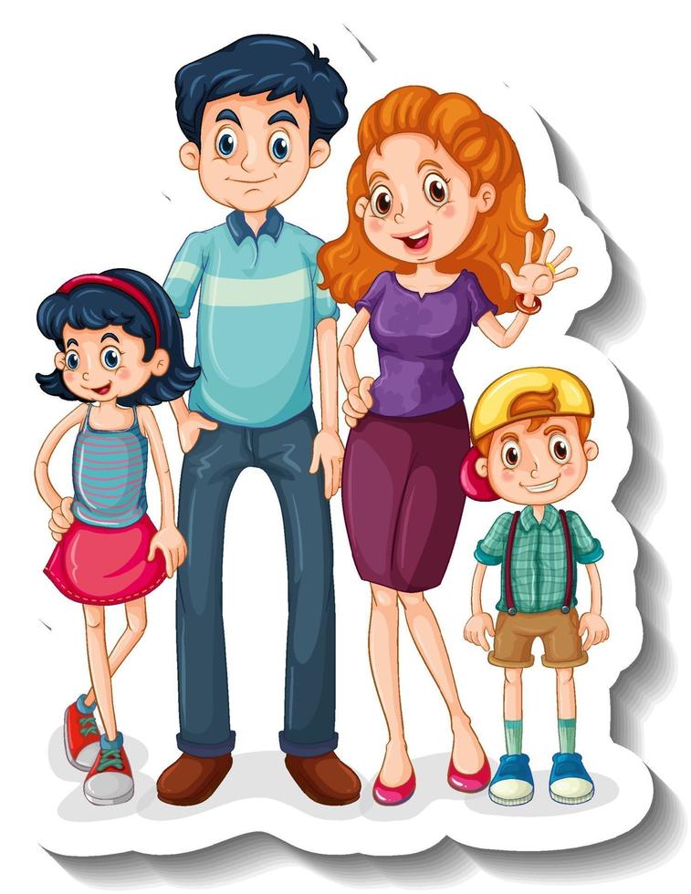 um modelo de adesivo com um personagem de desenho animado de pequenos membros da família vetor
