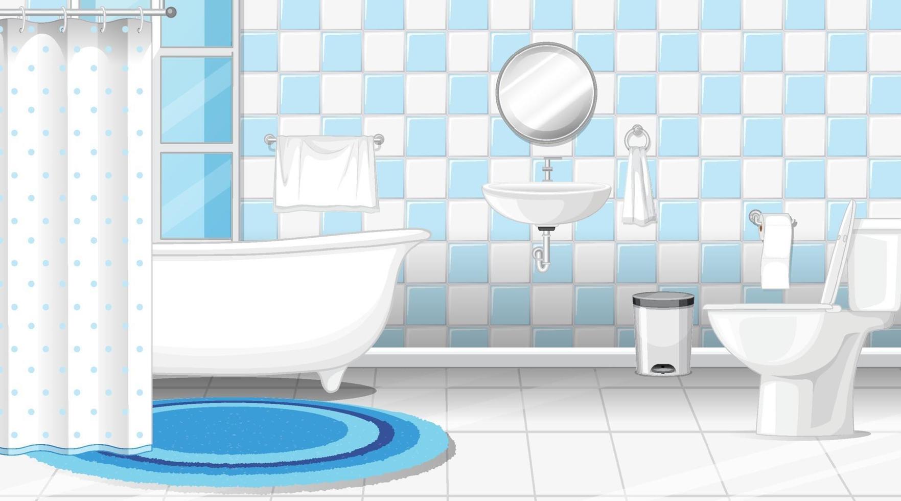 design de interiores de banheiro com mobília e banheira vetor