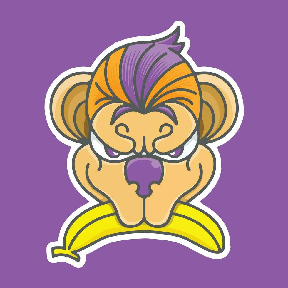 mascote logotipo adesivo macaco comer banana arte ilustração vetor