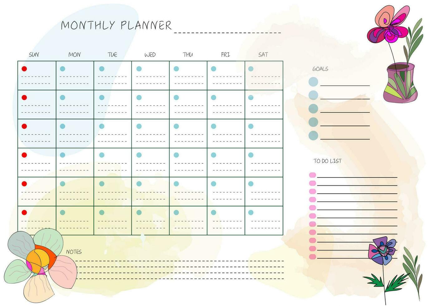 flor mão desenhado limpar \ limpo Projeto por mês plano e calendário modelo vetor