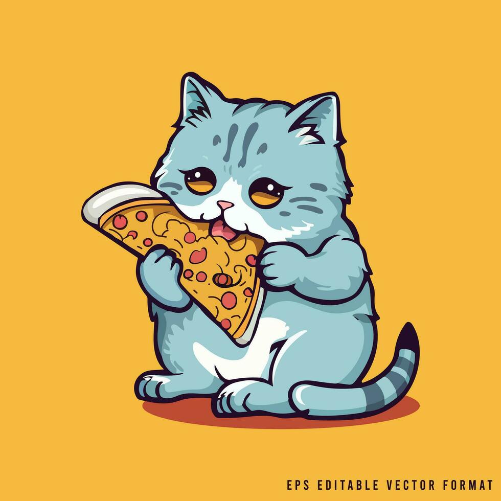 gato comendo uma pizza vetor estoque ilustração