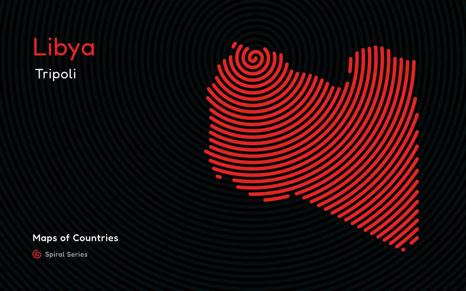 criativo mapa do Líbia, político mapa. tripoli capital. mundo países vetor mapas Series. espiral, impressão digital Series