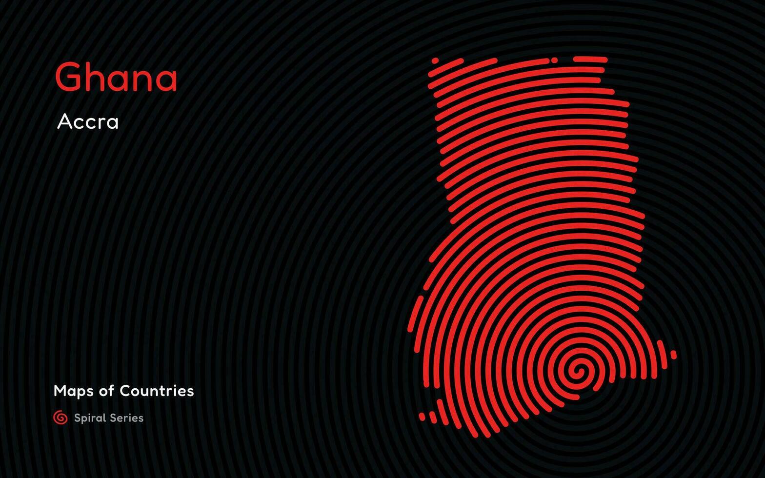 abstrato mapa do Gana com círculo linhas. identificando Está capital cidade, Acra africano definir. espiral impressão digital Series vetor