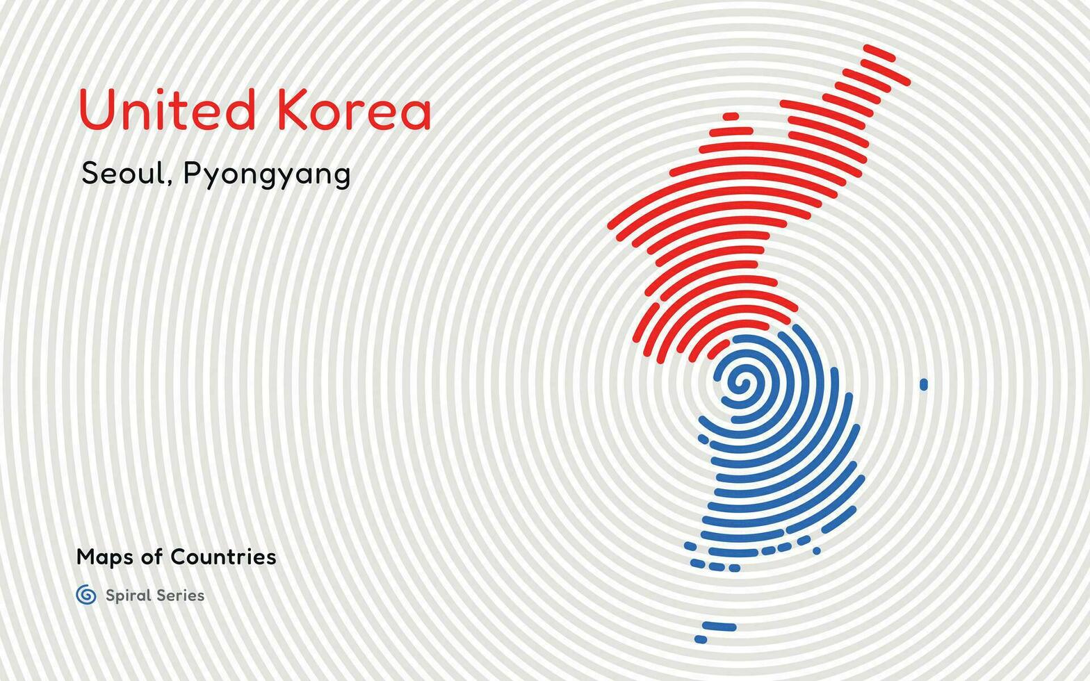 criativo mapa do sul e norte Coréia. político mapa. Seul, pyongyang. Unidos Coréia. capital. mundo países vetor mapas. espiral impressão digital Series