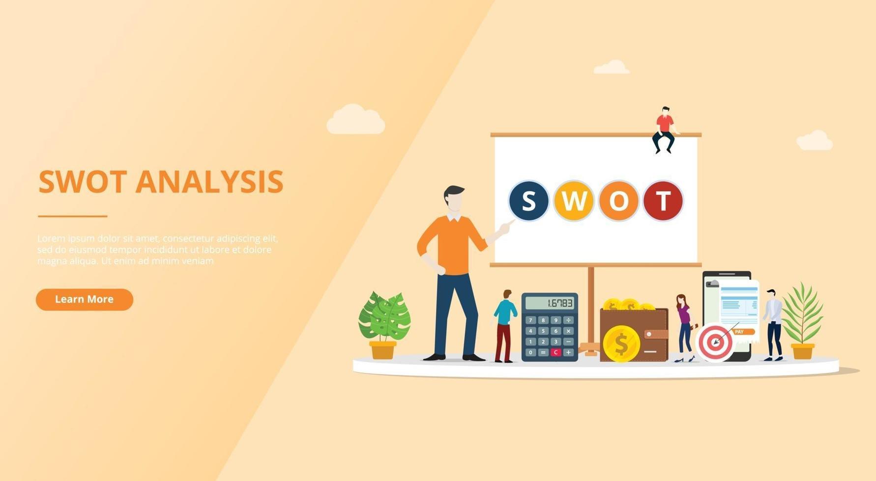 conceito de negócio de análise swot para página de design de modelo de site vetor