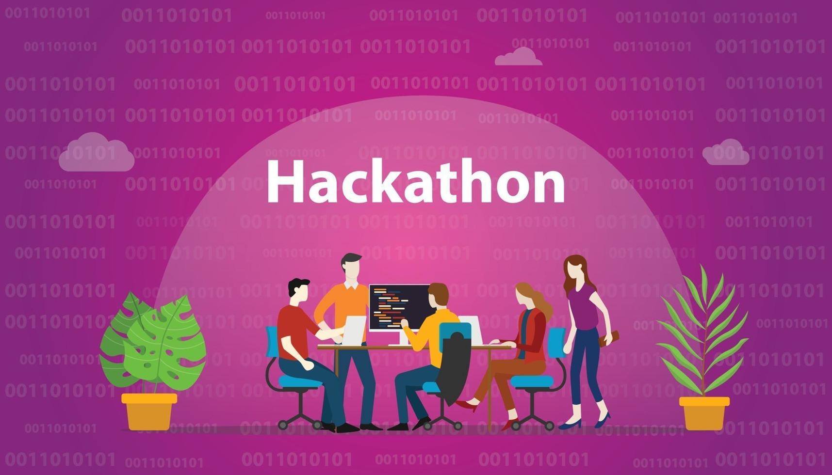 conceito de tecnologia hackathon com equipe trabalhando em programação vetor