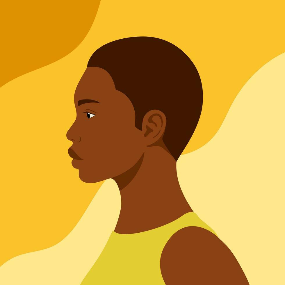 africano fêmea vetor retrato perfil ilustração com curto cabelo