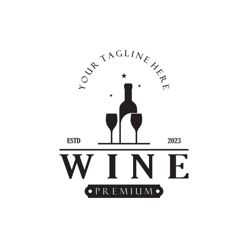 vinho logotipo com vinho óculos e garrafas.para noite clubes, bares, cafés e vinho lojas. vetor