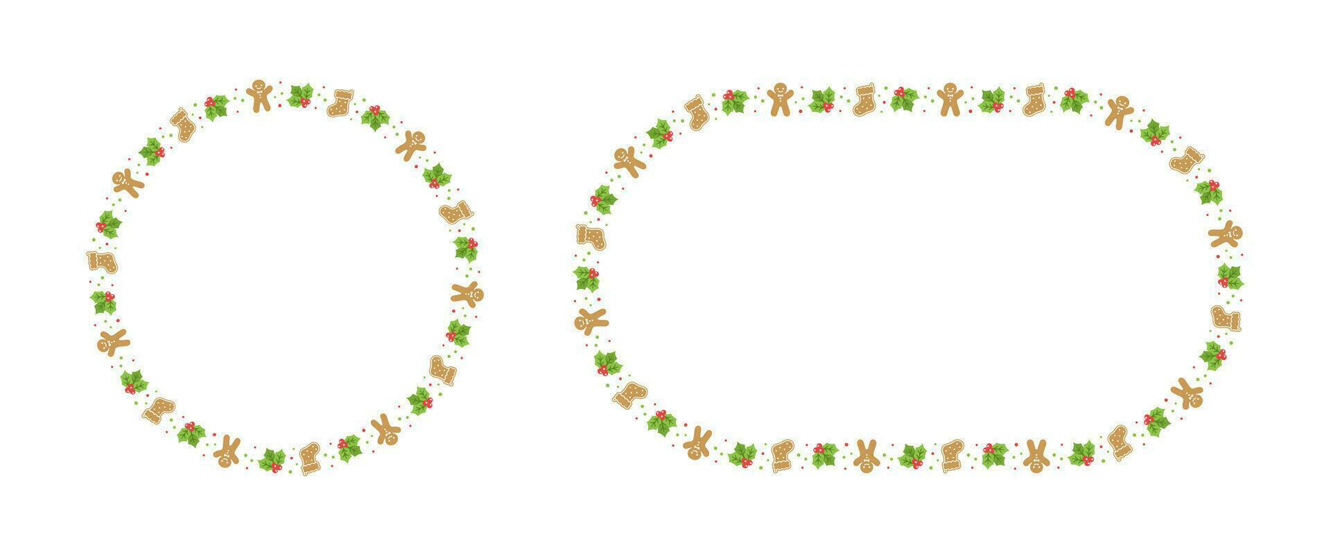 volta Pão de gengibre biscoitos quadro, Armação fronteira definir, Natal inverno feriado gráficos. caseiro doces padrão, cartão e social meios de comunicação postar modelo em branco fundo. isolado vetor ilustração.