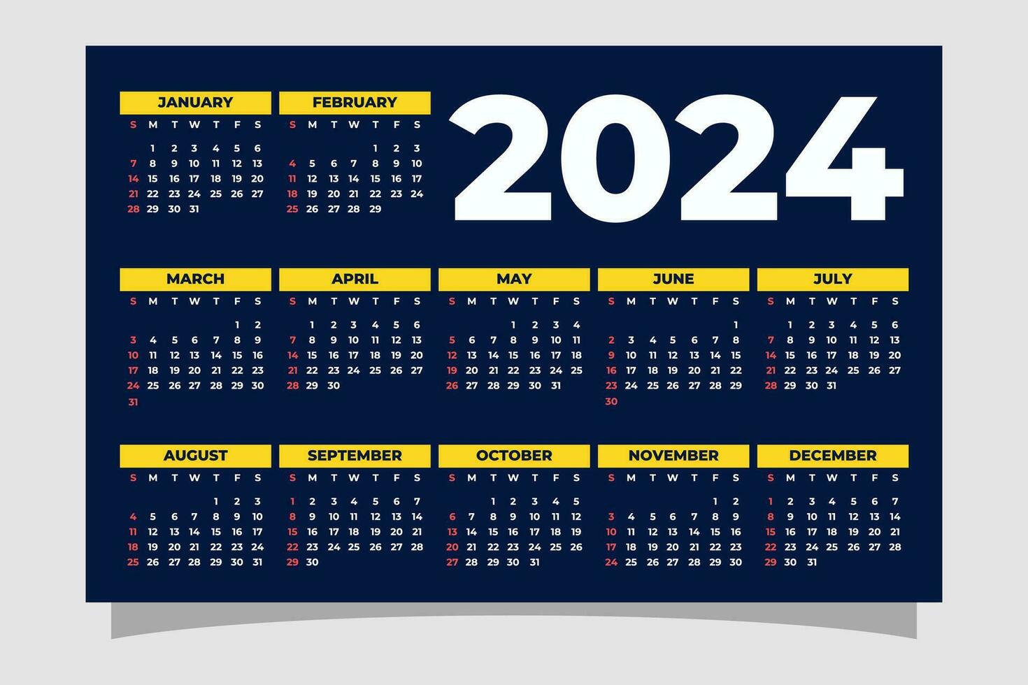 calendário 2024 corporativo Projeto planejador modelo vetor