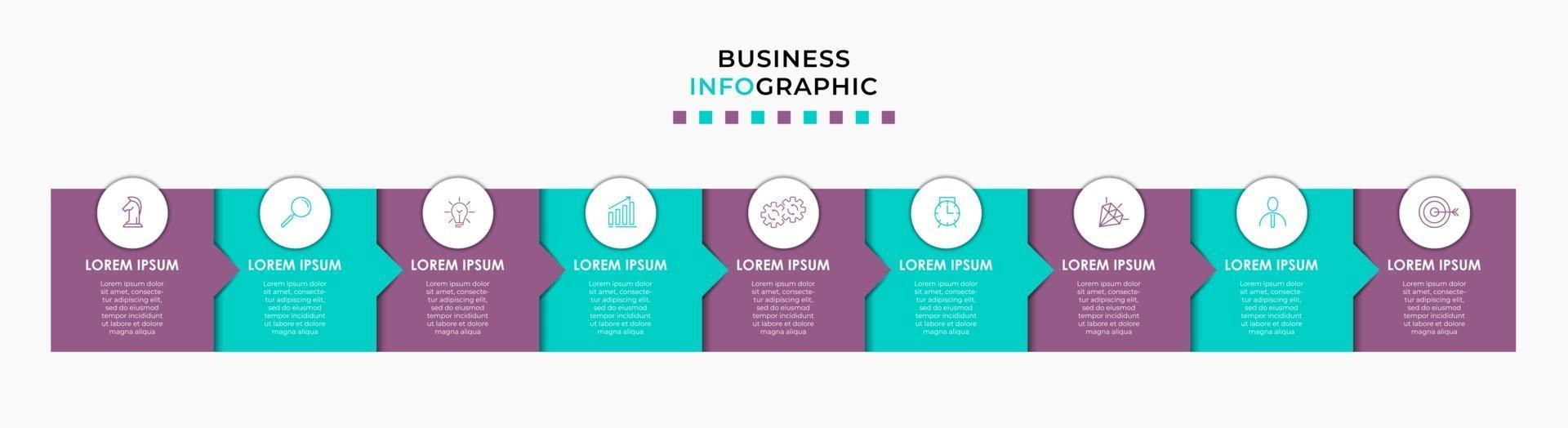 modelo de negócios de design de infográfico com ícones e 9 opções ou etapas vetor