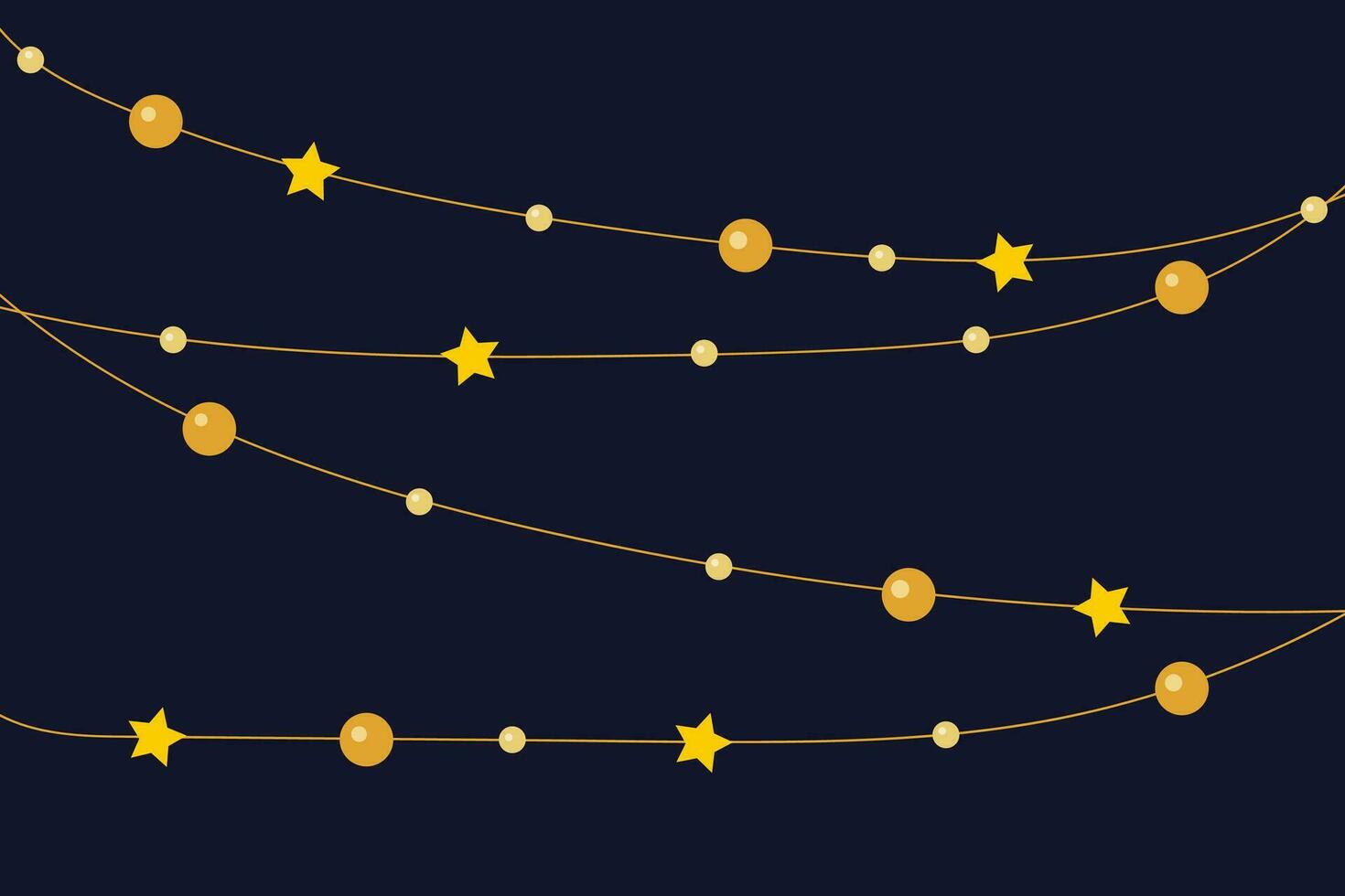 acolhedor Natal luzes em uma Sombrio azul fundo com dourado bolas e estrelas. fundo, imprimir, cartão. vetor. vetor