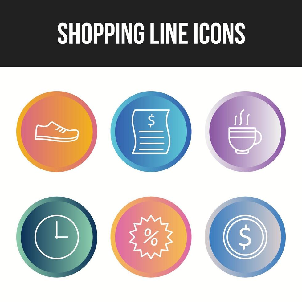 lindo conjunto de seis ícones de linha de compras e negócios vetor