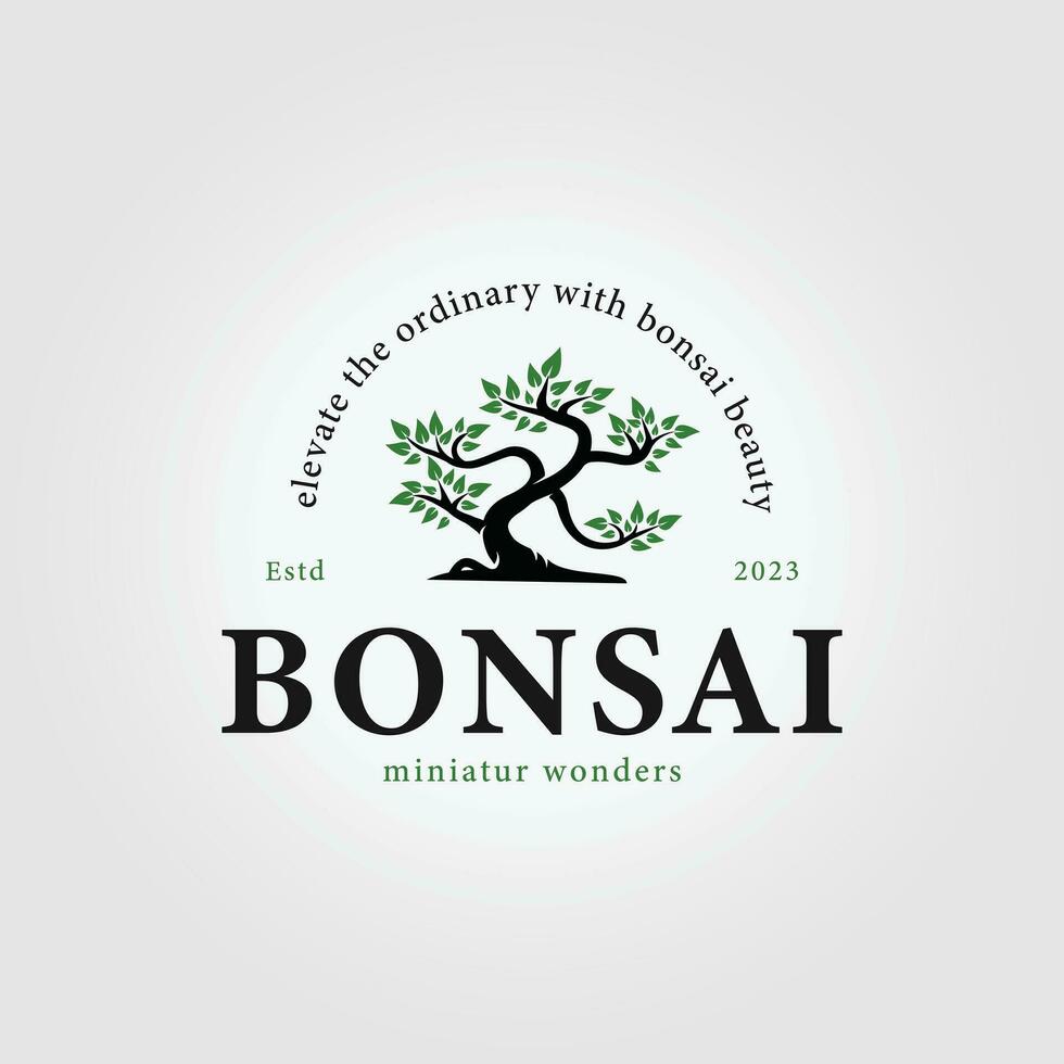 simples bonsai logotipo com folha ícone vetor, minimalista bonsai decoração ilustração, bonsai árvore Projeto para branding o negócio vetor